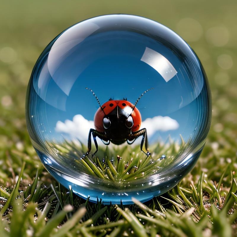 00059-1608205944-masterpiece, best quality, intricate photo, glass sphere with highly detailed ladybug in the grass, Background blue cloudy sky,.jpg